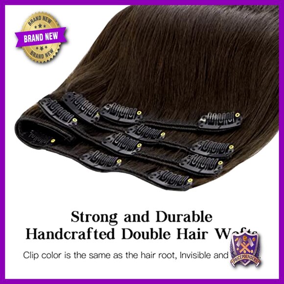18 Inch Human Hair Clip-In Extensions, 7 Piece Set, Remy Hair, Straight Style
